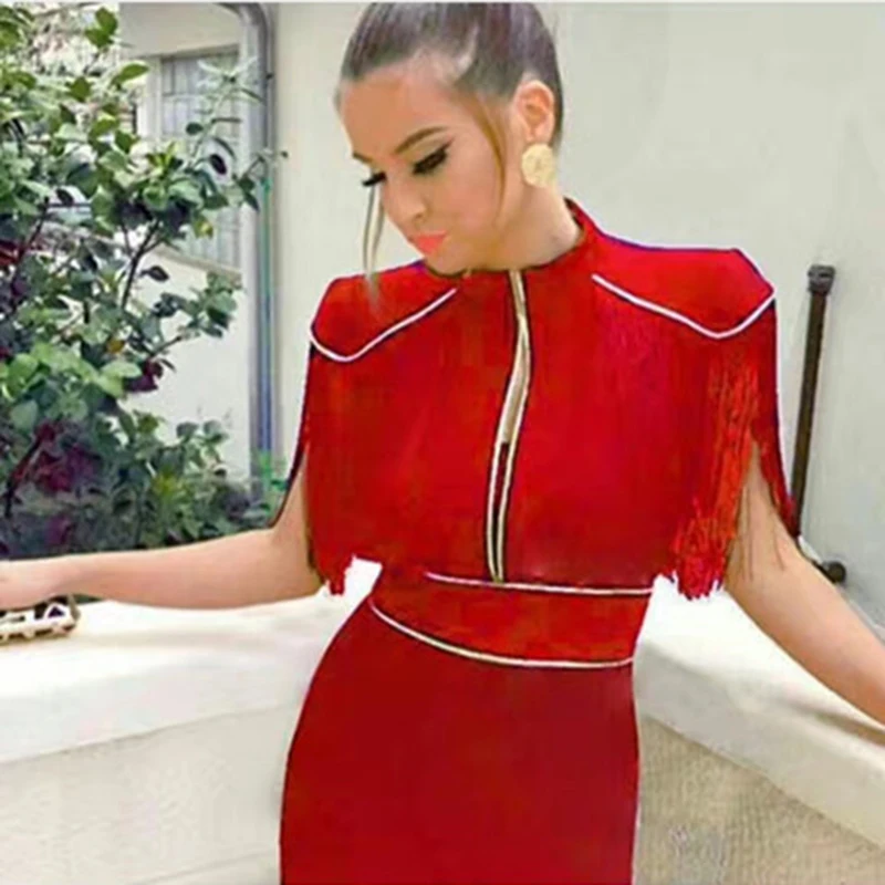 2017 женское Новое Стильное модное красное платье с кисточками Новинка шикарное