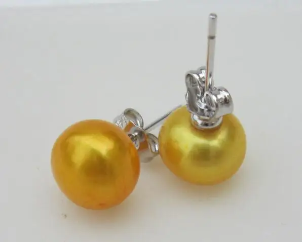 AAA огромный 9 мм натуральный Южное море желтый серьги гвоздики с жемчугом brincos boucle