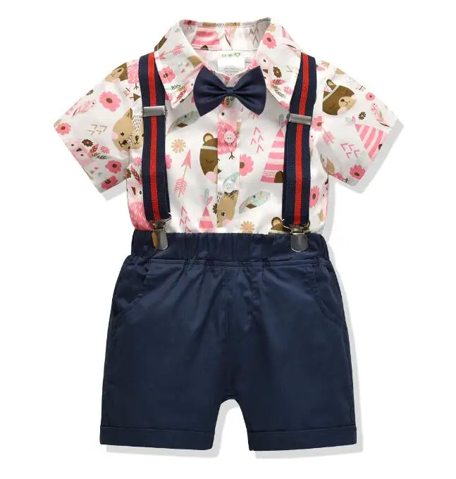 New children's clothing set summer section cotton bow tie short-sleeved shirt bib suit |