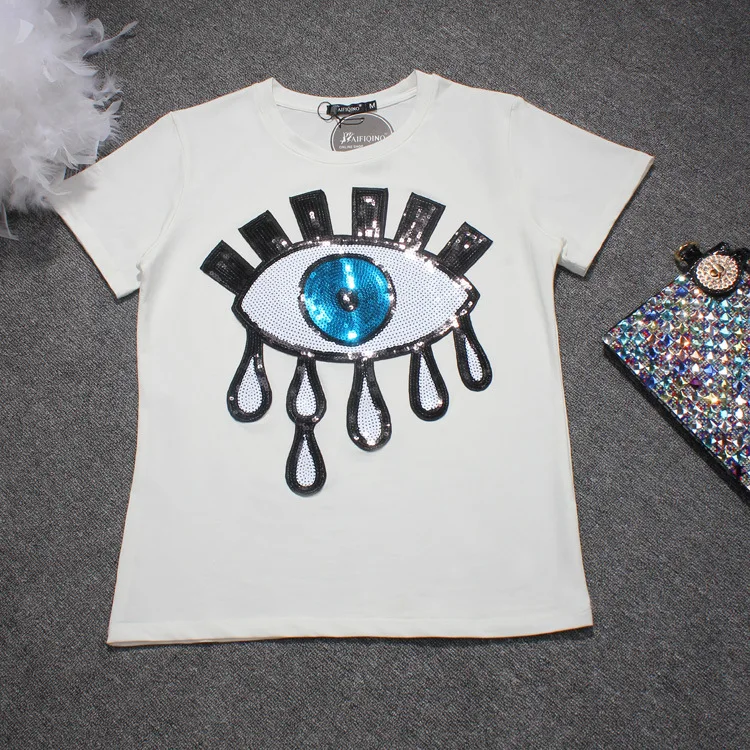 

European women's wear 2018 The new summer With short sleeves Eyes glitter T-shirt
