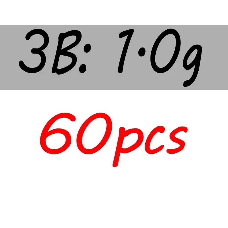60 шт., 0,5 г, 0,8 г, 1 г, 1,5 г, 2 г, 2,5 г, многоразовые, раздельные, свинцовые, с резиновым покрытием, Сплит, s грузило, терминал, рыболовные снасти, аксессуары - Цвет: 60pcs 3B