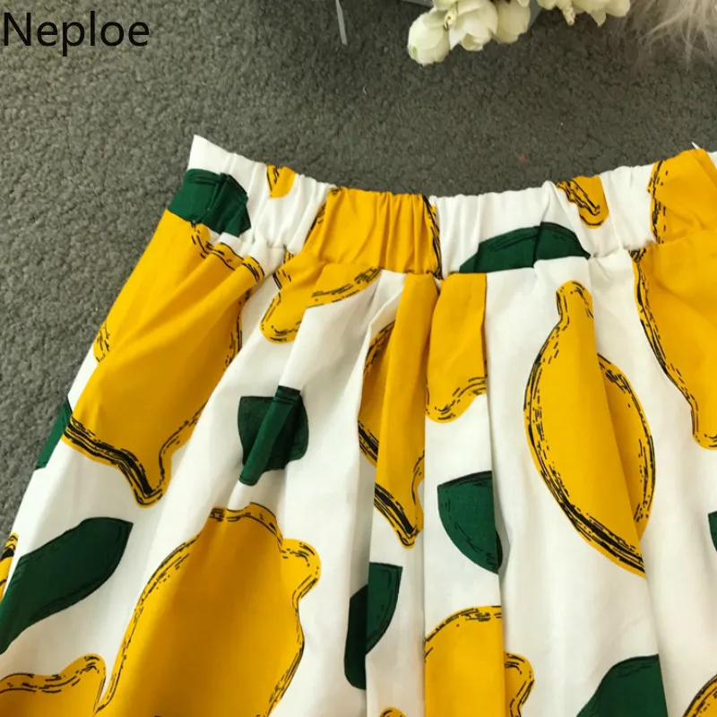 Neploe из двух частей комплект Для женщин летнее платье с лимонным принтом круглым