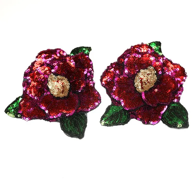 Цельнокроеное платье бриллиантовыми блестками Красная роза цветок патч DIY