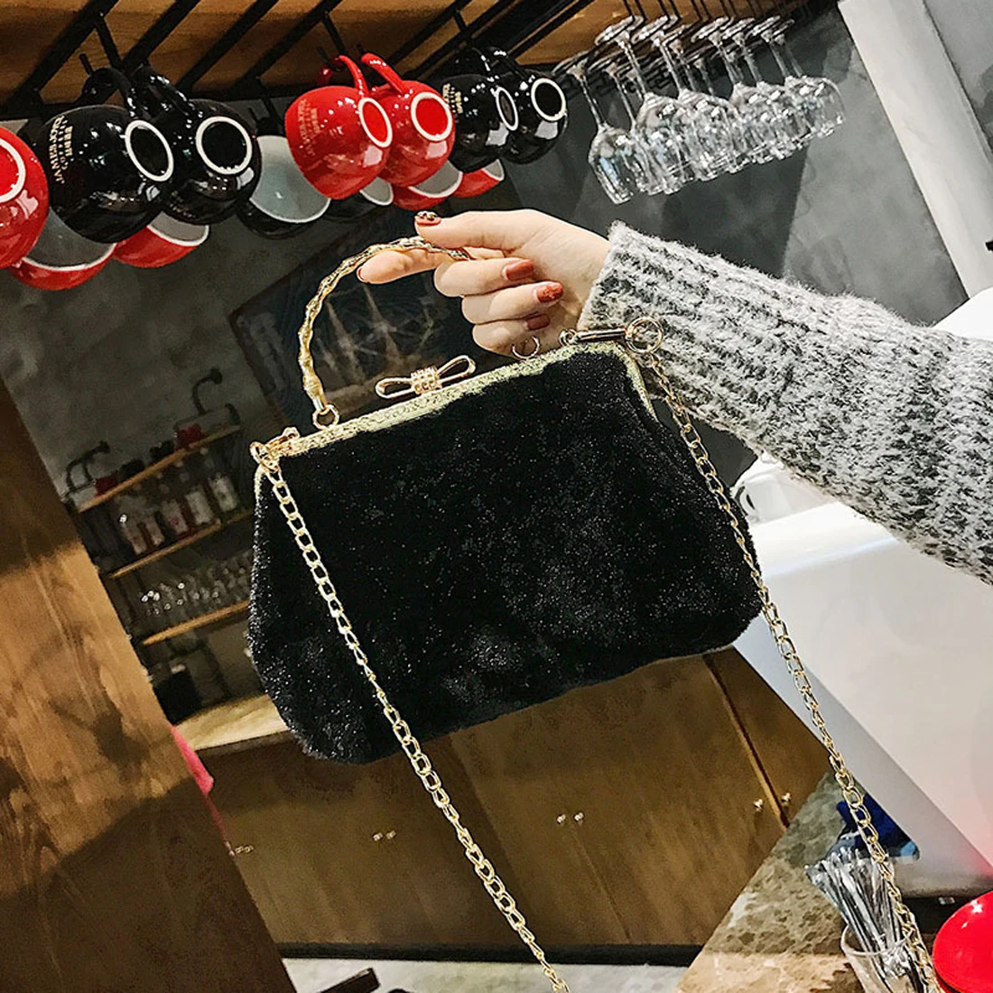 2017 fur bag women clip shell luxury designer chain crossbody bags fashion shoulder ladies party handbag purse sac | Багаж и сумки