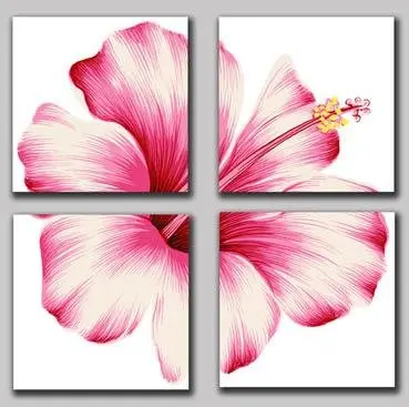 

hand-painted oil wall art Pink flowers bloomingdecoration Landscape Framed oil painting on canvas 4pcs/set mixorde