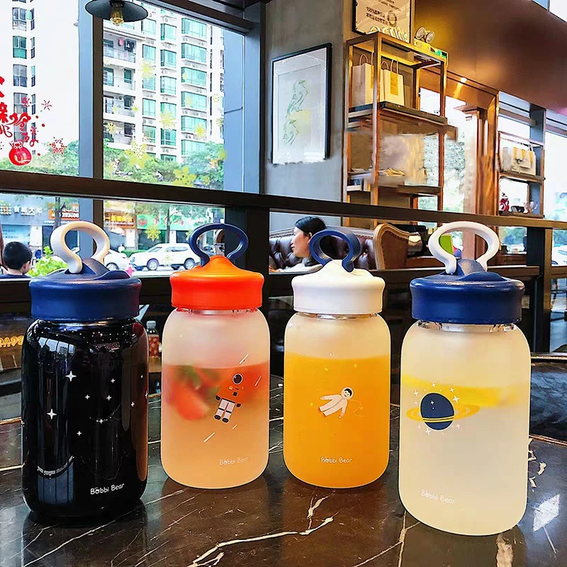 YiHAO 460ml Scrub Glass Space Water Bottles Student Portable With Tea Compartment Mobile Phone Holder Cute Hand Bottle | Дом и сад