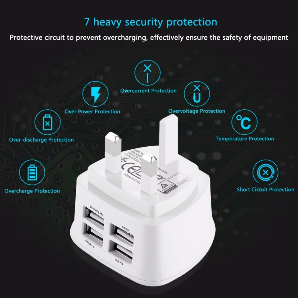 [BS сертификат] HAWEEL UK Plug 4 usb порта Макс 3.1A ravel зарядное устройство, частная форма с патентом, для iPhone, iPad, Galaxy, huawei