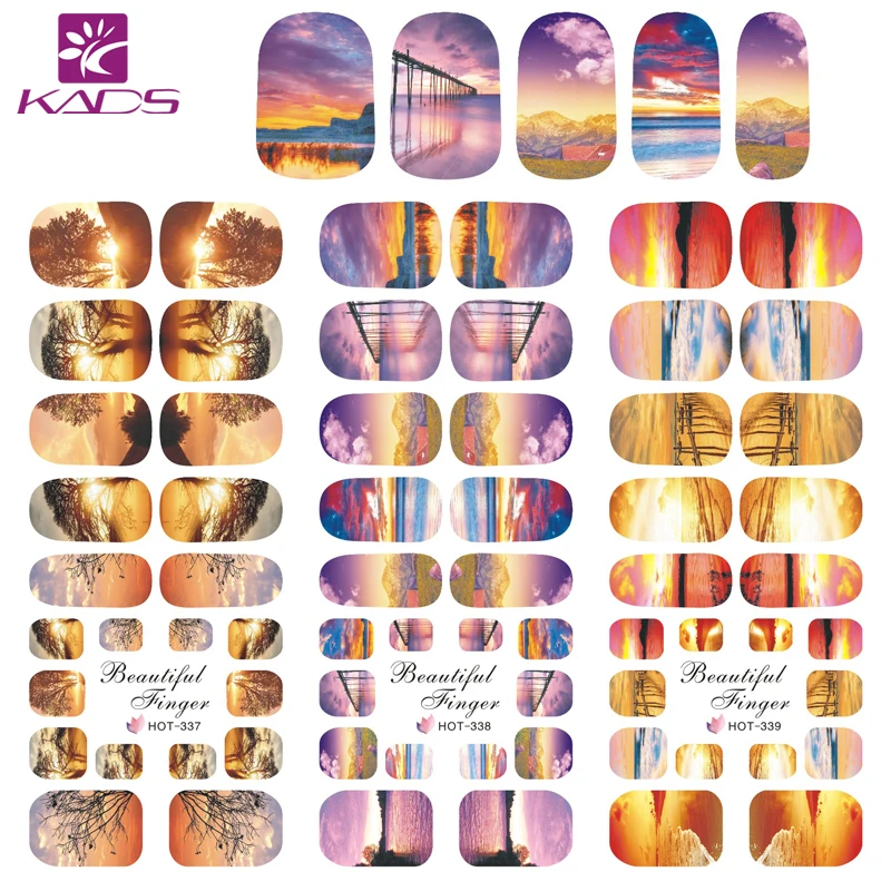 2016 KADS HOT337 339 Sunset Glow Характер Дизайн Переноса Воды Ногтей Наклейки Украшения