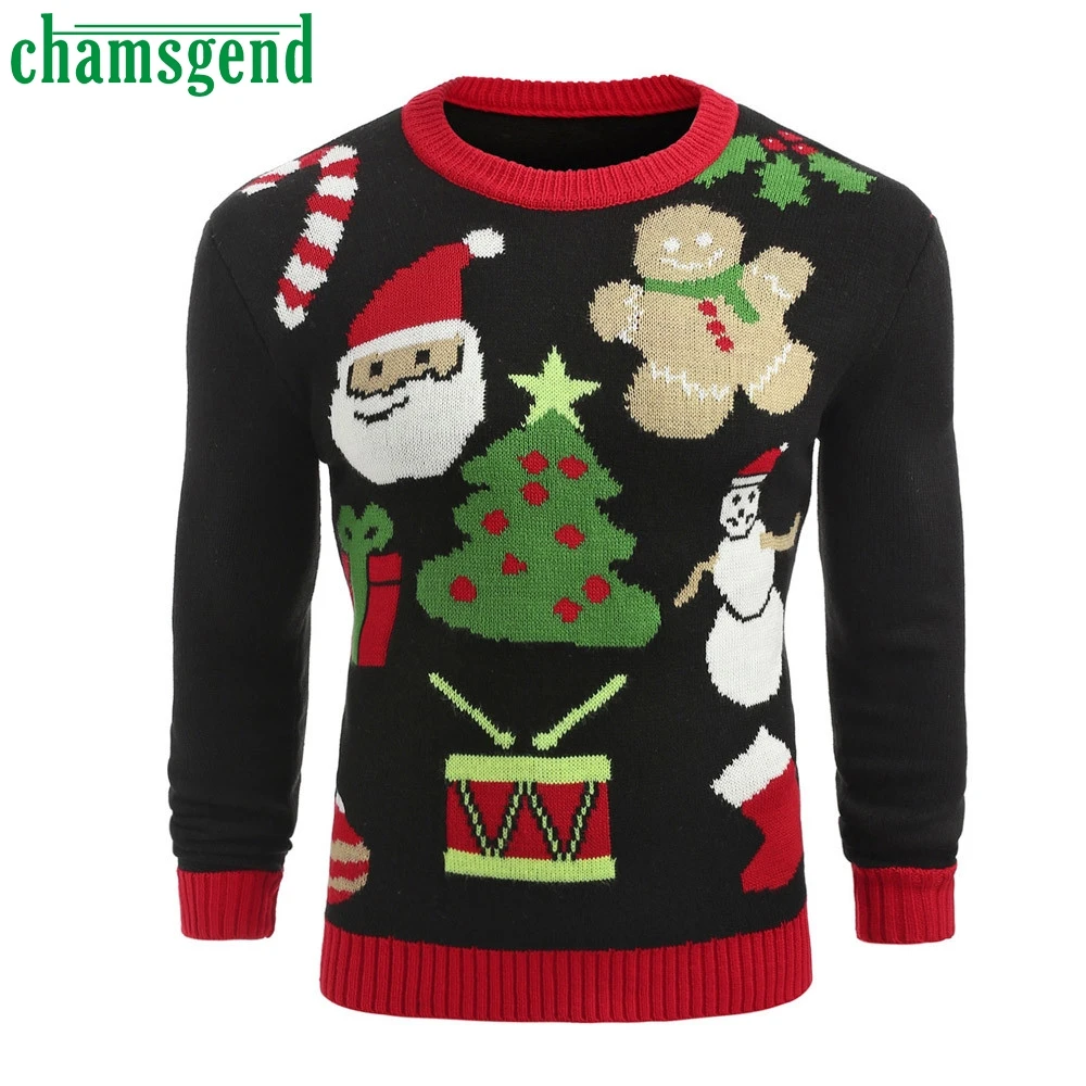 Chamsgend new Christmas Winter men Sweater Fashion xmas Printed Pullover Knitted Sweater Men's Casual Long Sleeve Top#40