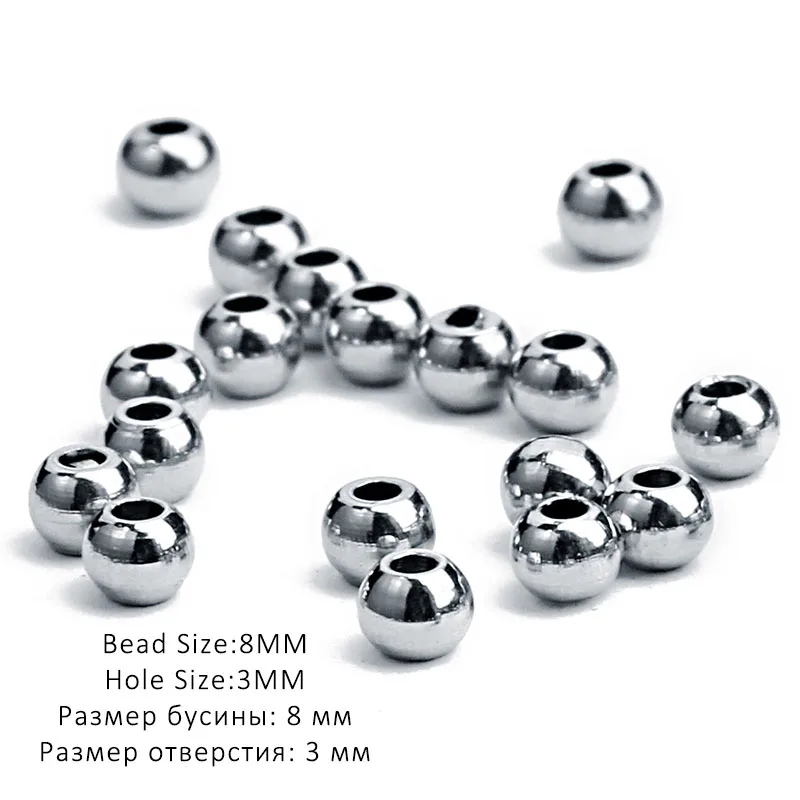 8mmx3mm 50 шт./лот, диаметр 3 мм, 4 мм, 6 мм, 8 мм, 10 мм, круглые Серебристые бусины из нержавеющей стали с большим отверстием, металлические бусины-разделители для изготовления ювелирных изделий своими руками - Цвет: 8mmx3mm