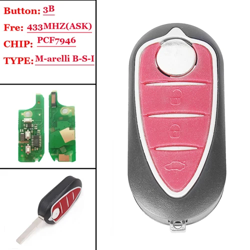 For Marelli 3 кнопки дистанционного флип ключ для Alfa Romeo Giulietta 2010-Marelli BSI/Del 433 МГц с PCF7946 чип 71765806 без знака - Количество кнопок: For Marelli