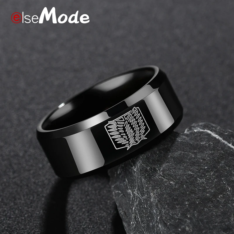 ELSEMODE атака на Титанов черное титановое кольцо из нержавеющей стали крылья флаг