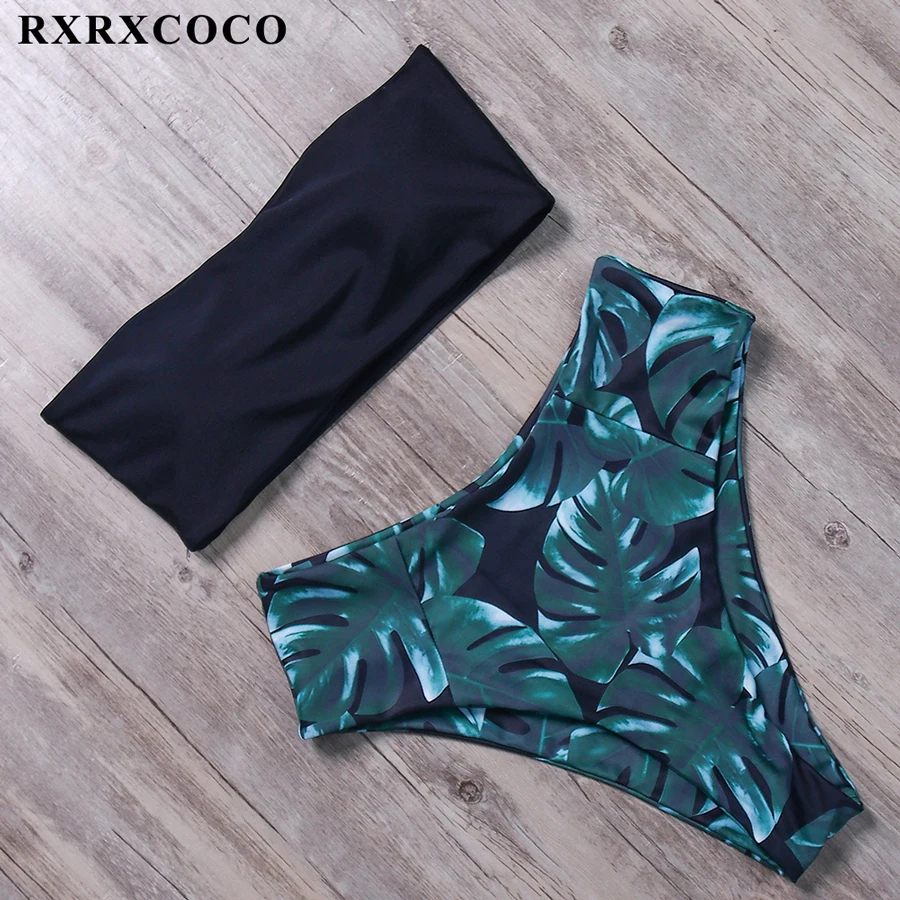

Купальники RXRXCOCO, Женский комплект бикини с высокой талией, купальник-бандо, бикини с принтом пуш-ап, пляжная одежда, купальный костюм, купаль...