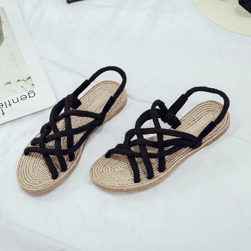 2019 г. женские босоножки Новая Летняя Повседневная пляжная обувь из пеньковой