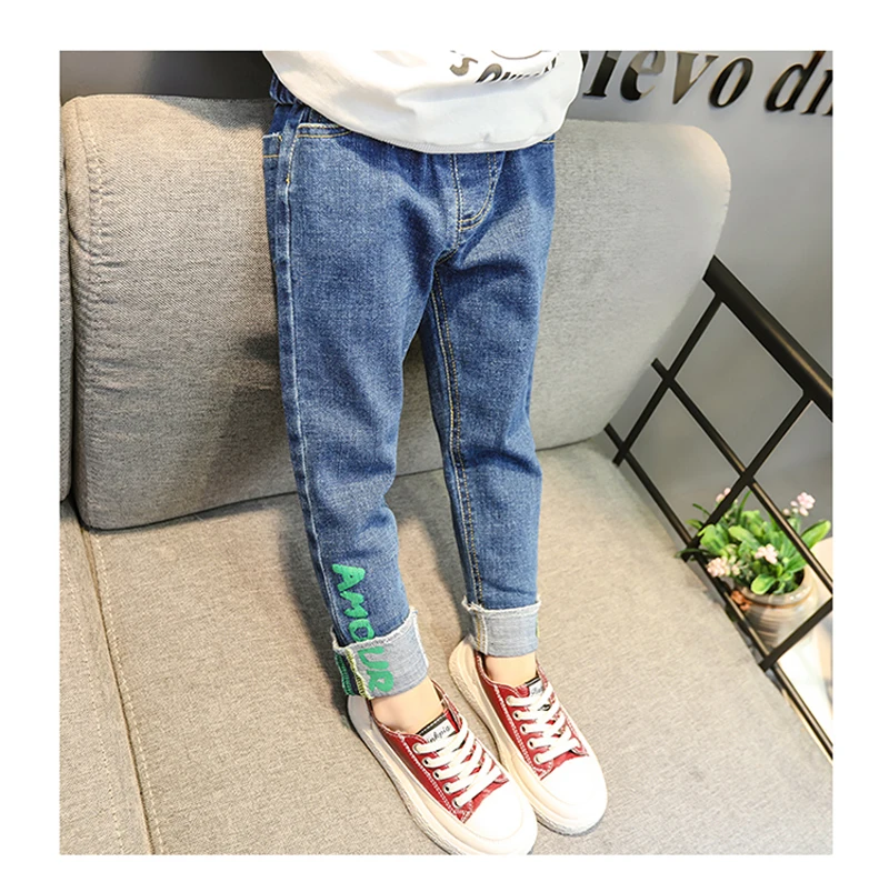 DIIMUU Girls Jeans Autumn Letter Print Denim Pants Kids Loose Sterch Children Casual Long Trousers for 5-13Years |