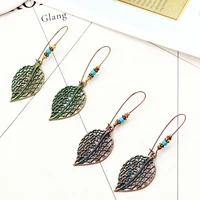 new leaves mesh striped hollow earrings blue ancient beads earrings jewelry female fashion popular jewelry