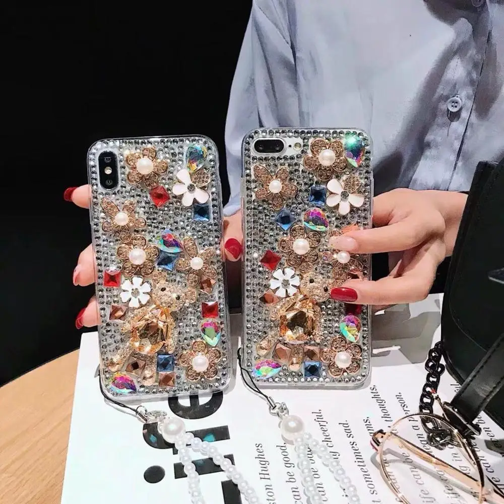 Прекрасный Роскошный чехол с жемчужинами и цветами для iphone XS Max XR X 7 6 S 8 Plus