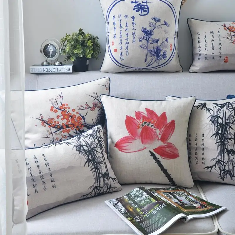 Китайские подушки с цветком сливы хризантемой искусственная льняная наволочка