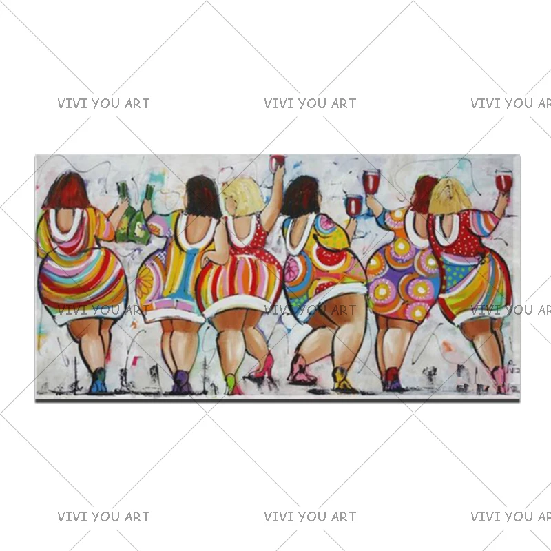 

2018 New Hand Painted Oil Painting On Canvas Handmade High Quality Home Decor Art Paintings Ladies Cheers Wall Art Home Decor