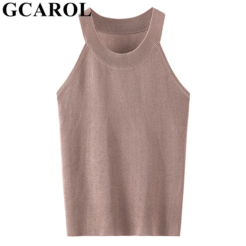 GCAROL, новинка, шикарный Вязаный топ на бретелях, стрейчевый, без рукавов, сексуальный, с открытыми плечами, Шелковый жилет, укороченные топы, майки
