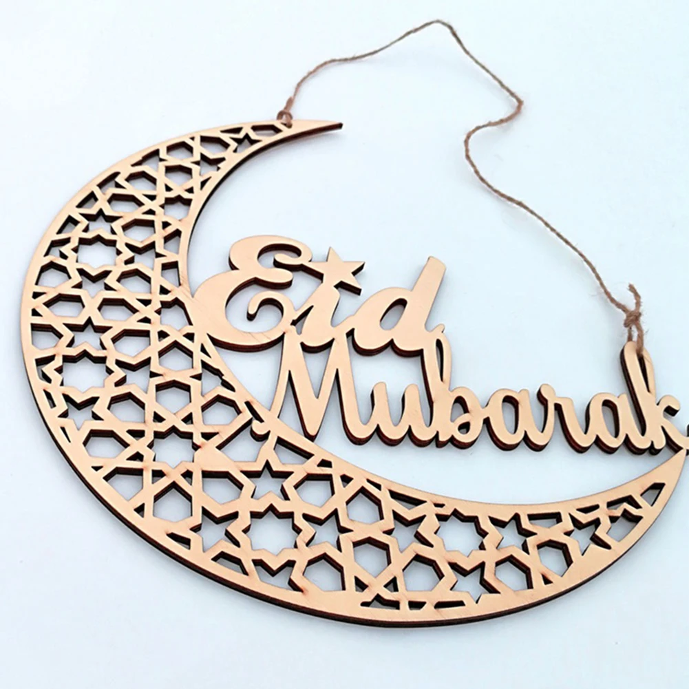 Деревянный Рамадан Eid Mubarak деревянная дощечка Луна исламский мусульманский подвесной полый кулон украшение