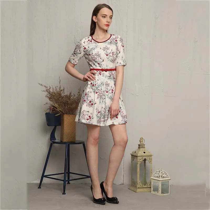 Женщины печати платье Горячие продажа женщины О-Образным Вырезом с коротким