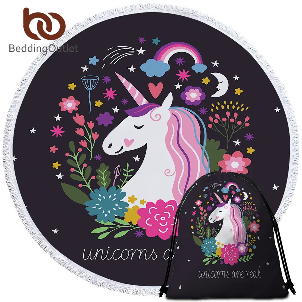 Постельное белье на выход круглый пляжное полотенце с рисунком единорог