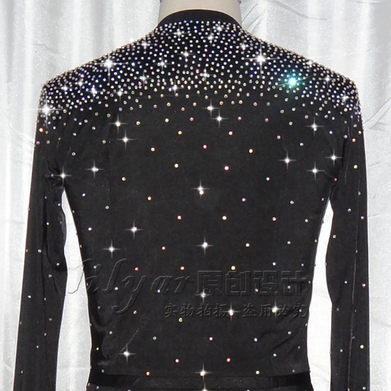 Рубашка Стразы Мужская для латиноамериканских танцев блестящая сорочка с V