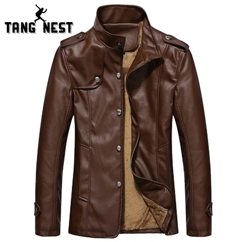 TANGNEST/2019 Новая зимняя мужская кожаная куртка 7 однотонных цветов плюс бархатная