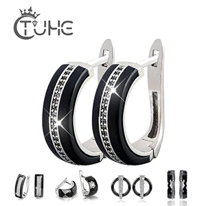 Black Set Изысканный 5 шт./компл. Керамика серьги Claasic черный, белый цвет разных Стиль для Для женщин с блестящим кристаллом, модные свадебные украшения - Окраска металла: Black Set