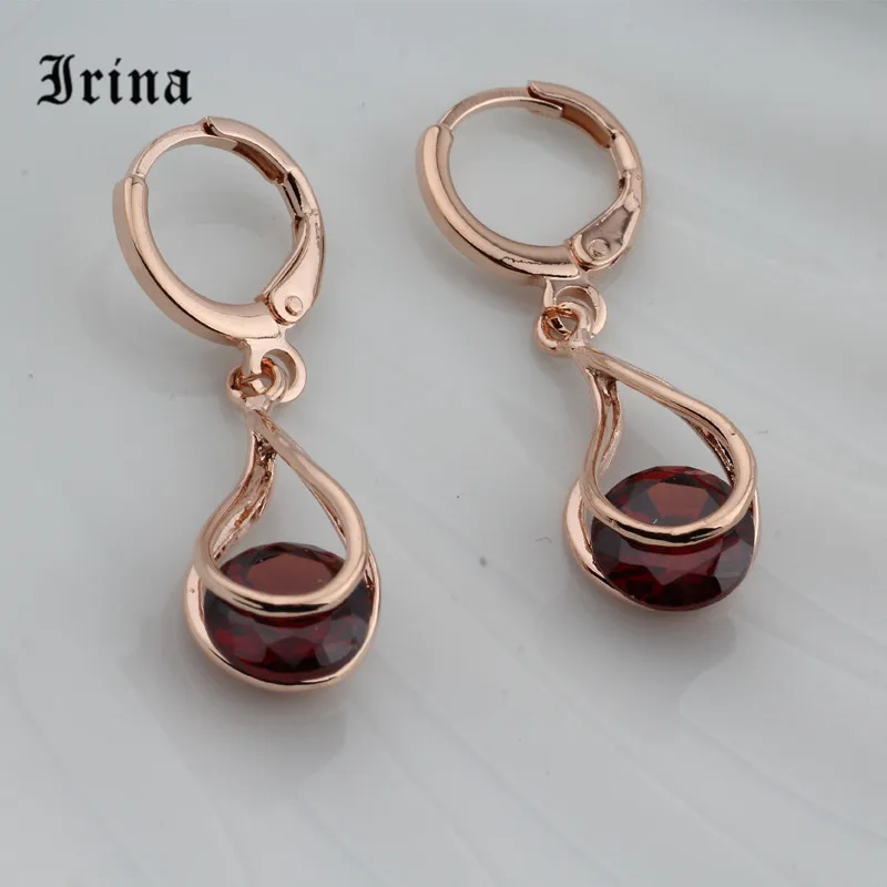 Red Irina, хит, женские серьги-капли из гипоаллергенного сплава, с 585, розовое золото, Роскошные, для помолвки, висячие, циркониевые серьги для женщин, ювелирные изделия - Окраска металла: Red