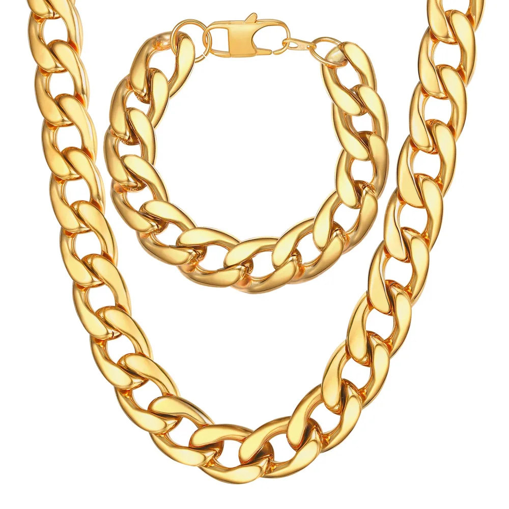 Kpop Chain Necklaces For Men Stainless Steel Rock Punk jHiphop Jewelry Big Curb Cuban 15mm Width 22&quot 26&quot 28&quot 30&quot NH3015 |