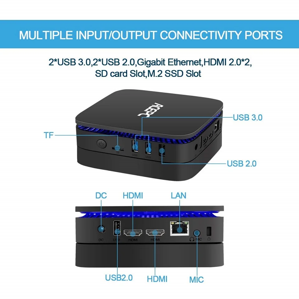 AK1 Мини ПК Windows 10 Intel Celeron Apollo Lake J3455 RJ45 LINUX 4G 64G 128G HDMI WiFi 4K TF карта USB3.0 HDD DDR3