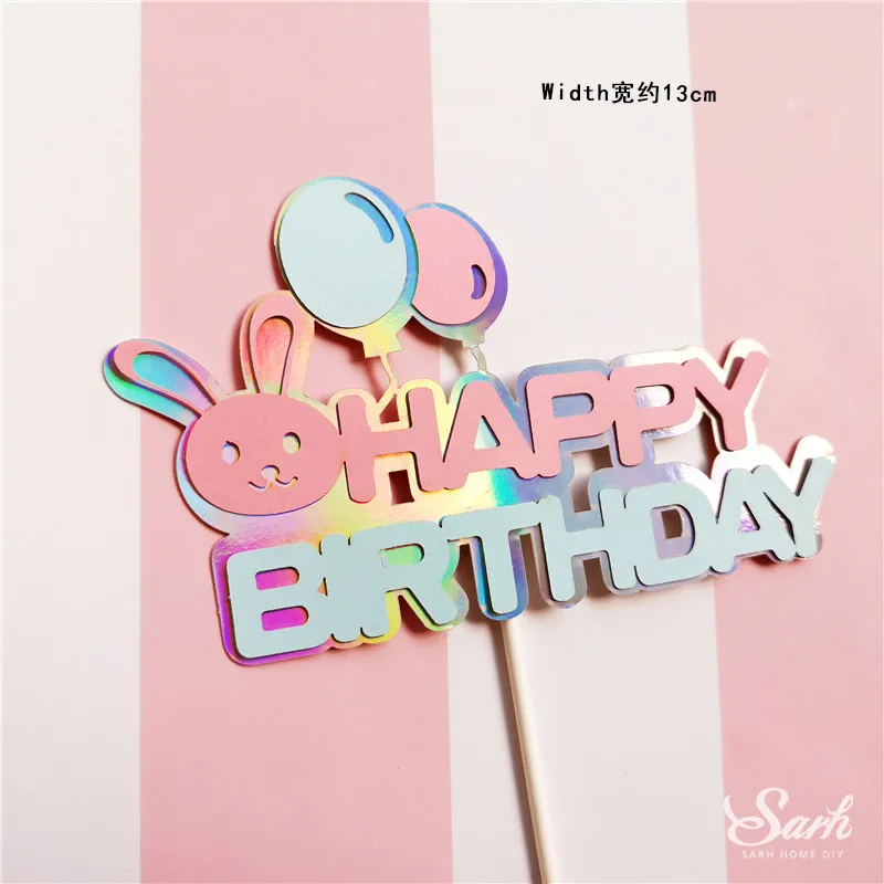 2pc Bunny birthday b Медвежонок Банни поезд детские украшения с днем рождения кролик ветряная мельница торт Топпер для детей Детские вечерние принадлежности для выпечки прекрасные подарки - Цвет: 2pc Bunny birthday b