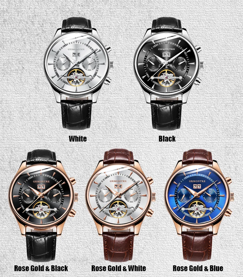 Мужские автоматические часы Tourbillon водонепроницаемые механические с