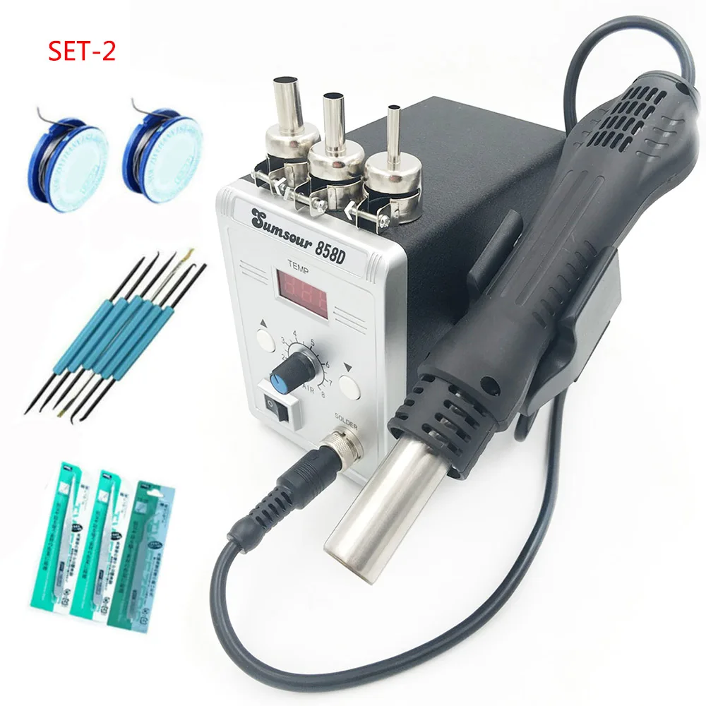 SET-2 Новая паяльная станция 858D фена паяльная сварочная машина SMD 110 В/220 В 700 Вт Тепловая пушка ремонтные инструменты - Цвет: SET-2