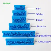 6 шт./компл. рукописный помадка торт Тиснение пластиковые формы для букв с днем рождения наилучшие пожелания юбилей резак теста