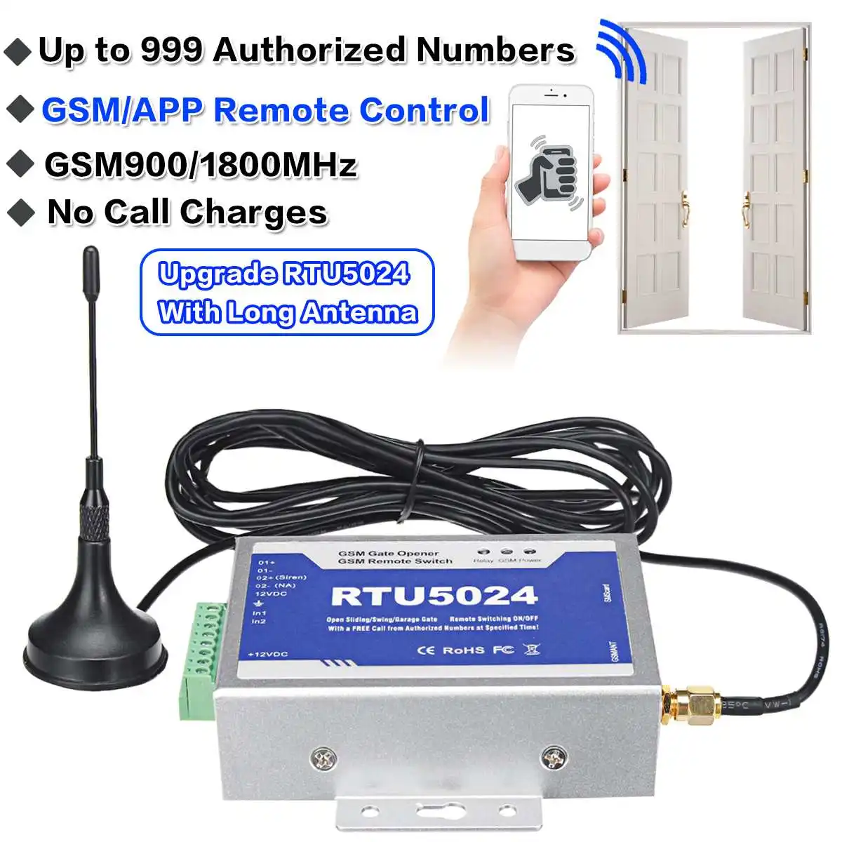 RTU5024 GSM Открыватель ворот реле беспроводной пульт дистанционного управления дверной доступ с антенной 300 см обновленный комплект для парковочных систем