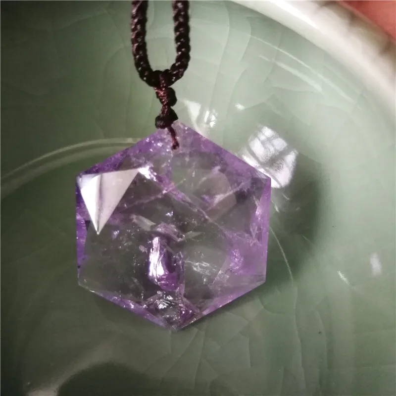

Free shipping Natural amethyste big satellite pendant facets with rope free shipping