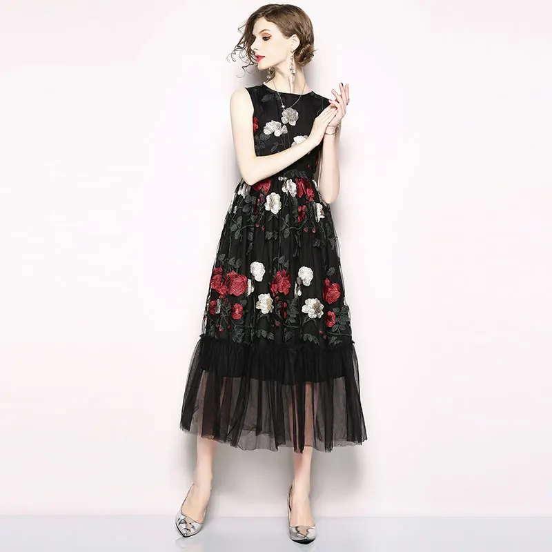 Роскошное длинное платье с цветочной вышивкой Borisovich новинка 2018 летнее Модное