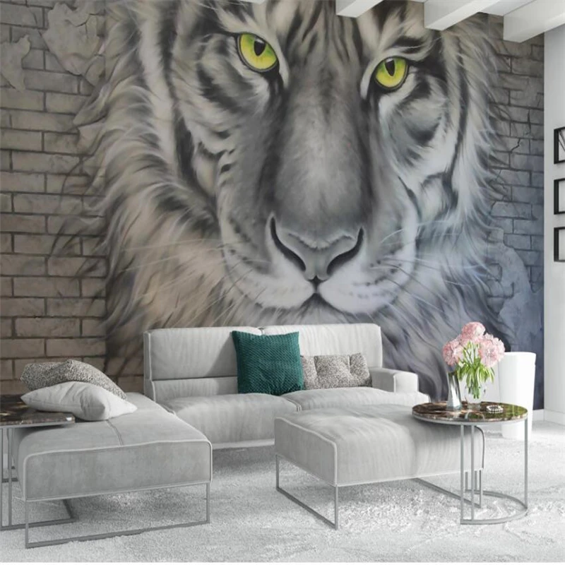 

wellyu 3D embossed tiger brick wall background wall painting custom large mural green wallpaper papel de parede para quarto