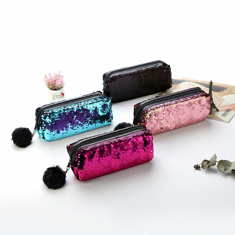 Новый милый чехол с помпоном для волос ручка блестками девочек школьные