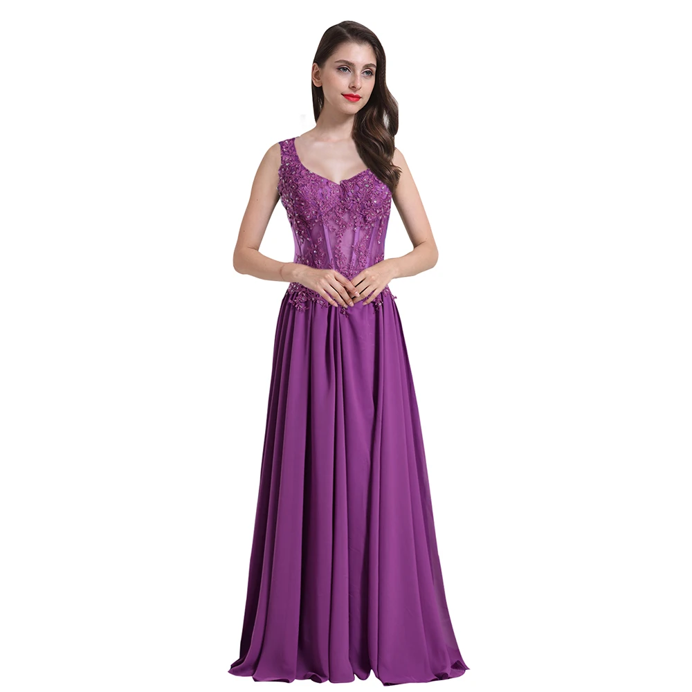 Элегантный Шик Женщины Line V Шеи Иллюзия Талия Этаж Шифон Кружева Длинные Вечерние