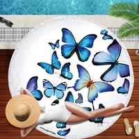printed butterfly pattern round beach towel 150150 microfiber fringe living room wall hanging tapestry plush yoga mat