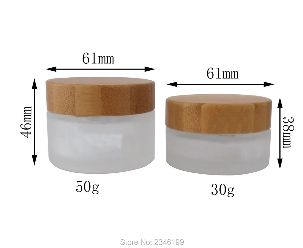 30g 50g Frost Glass Jar with Bamboo Lid Cosmetic Cream Sub Bottle Glass Packaging Bottles with Wooden Cap, 10 Pieces/Lot.