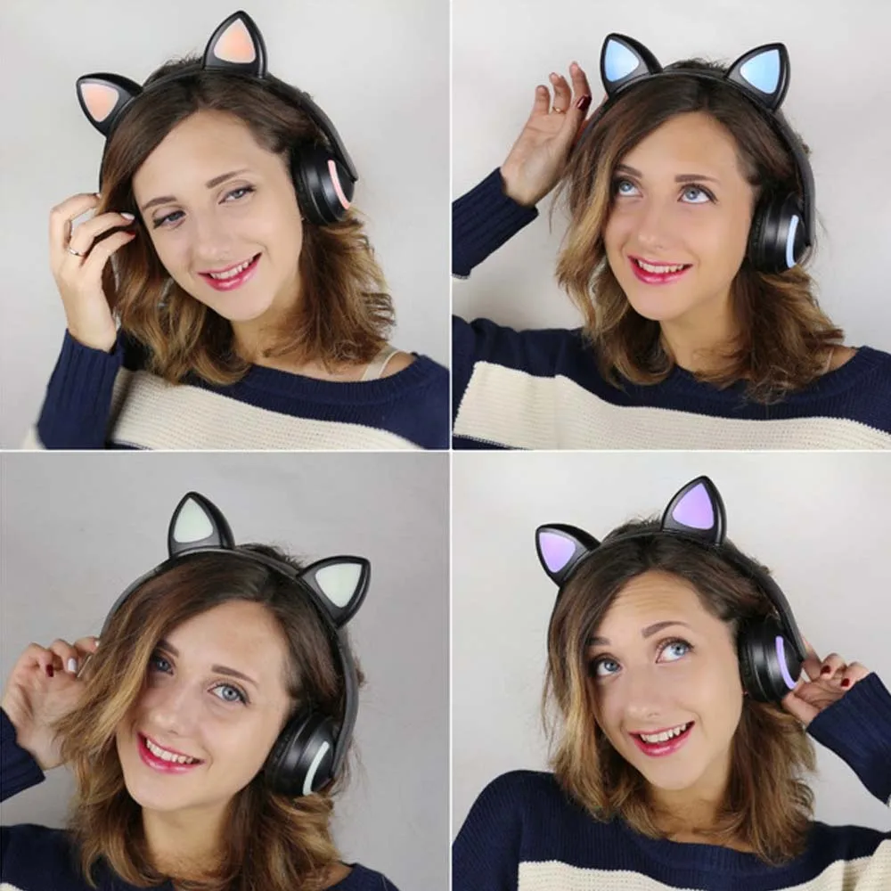 JINSERTA Cat/Rabbit/Deer/Devil наушники для ушей, 7 цветов, светодиодный, мигающий, светящийся, гарнитура для ушей, беспроводные, косплей, BT наушники для детей
