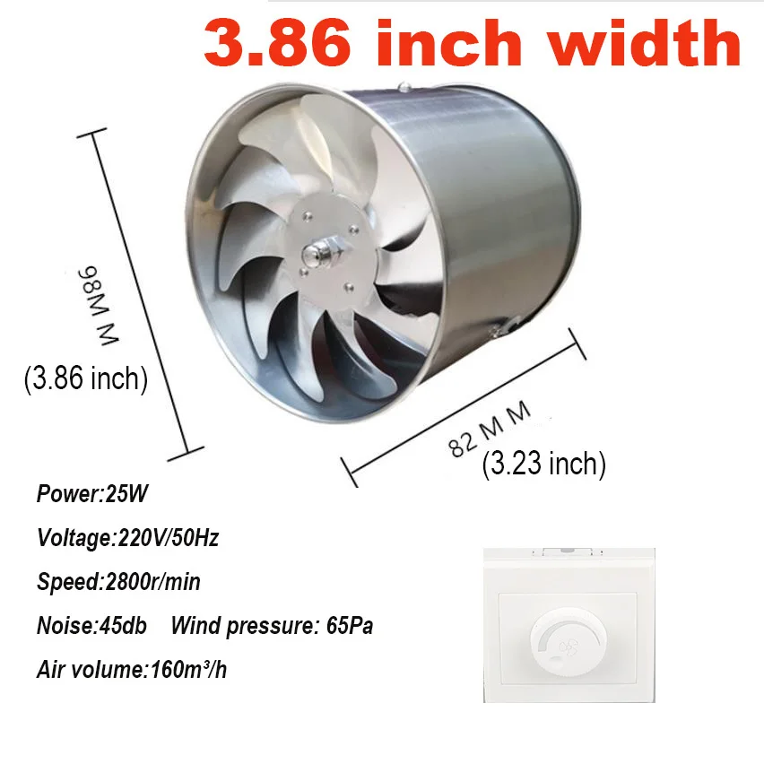 3.86inch with switch 220V 3,9/5,7 дюймов тишина вентиляции сильный выхлоп вытяжной вентилятор для оконная стена ванная, туалет, кухня, установленный 100/150mm вентилятор - Цвет: 3.86inch with switch