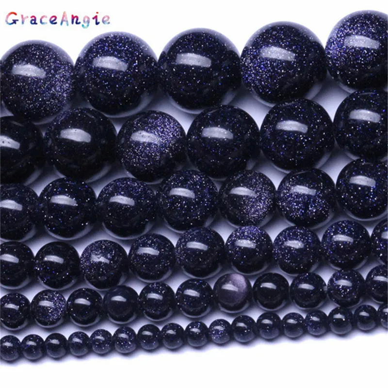 Natural Gold Sand Stone 4 6 8 10 12mm Loose Beads Blue Lava Bulk Bead For DIY Making Bracelet Necklace Jewelry | Украшения и
