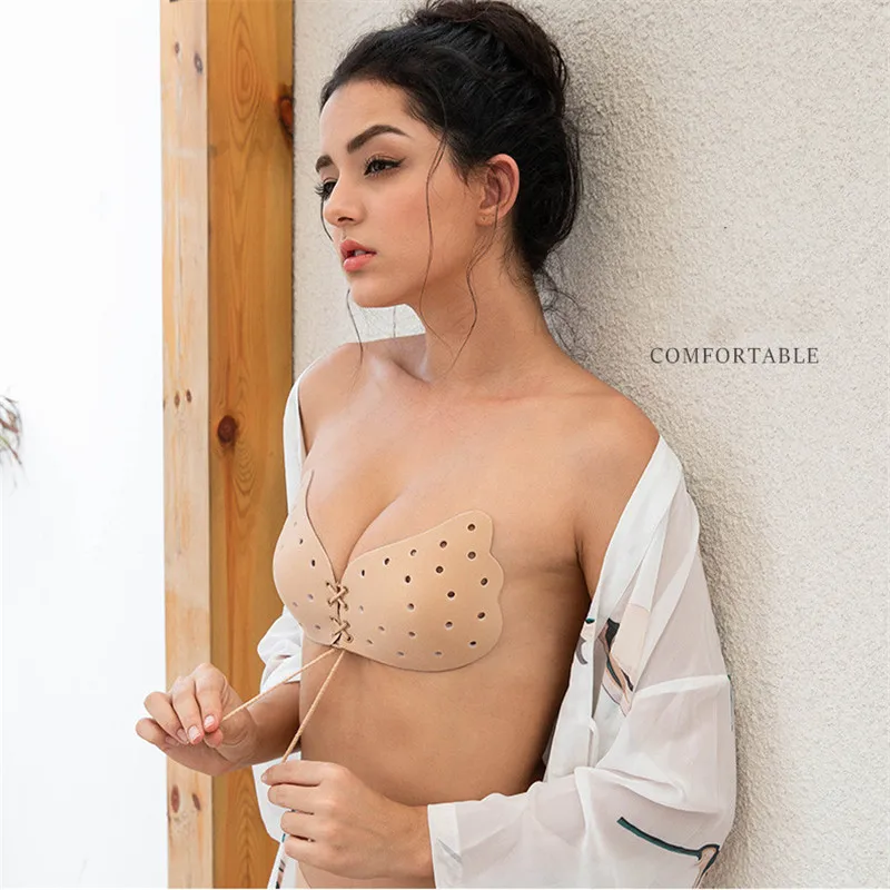 100pcs/Wholesale Bridal Bustier Wireless Invisible Bras Black Backless Strapless Adhesive peas Bra