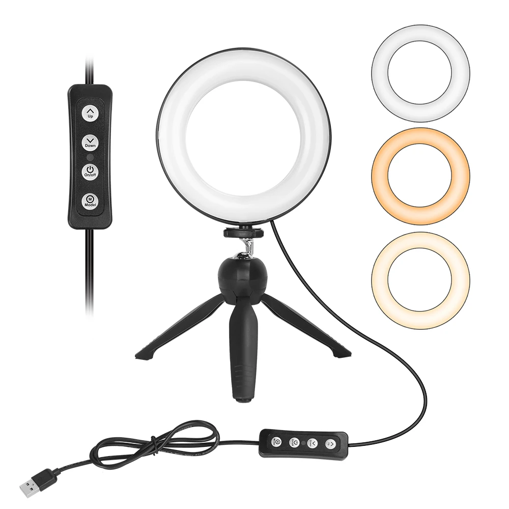 Zomei LED Ring Fill Light 6.0&quot 16cm 3200-5600K 64 LEDs Selfie Lamp Photographic Lighting With Mini Tripod with USB Plug | Электроника
